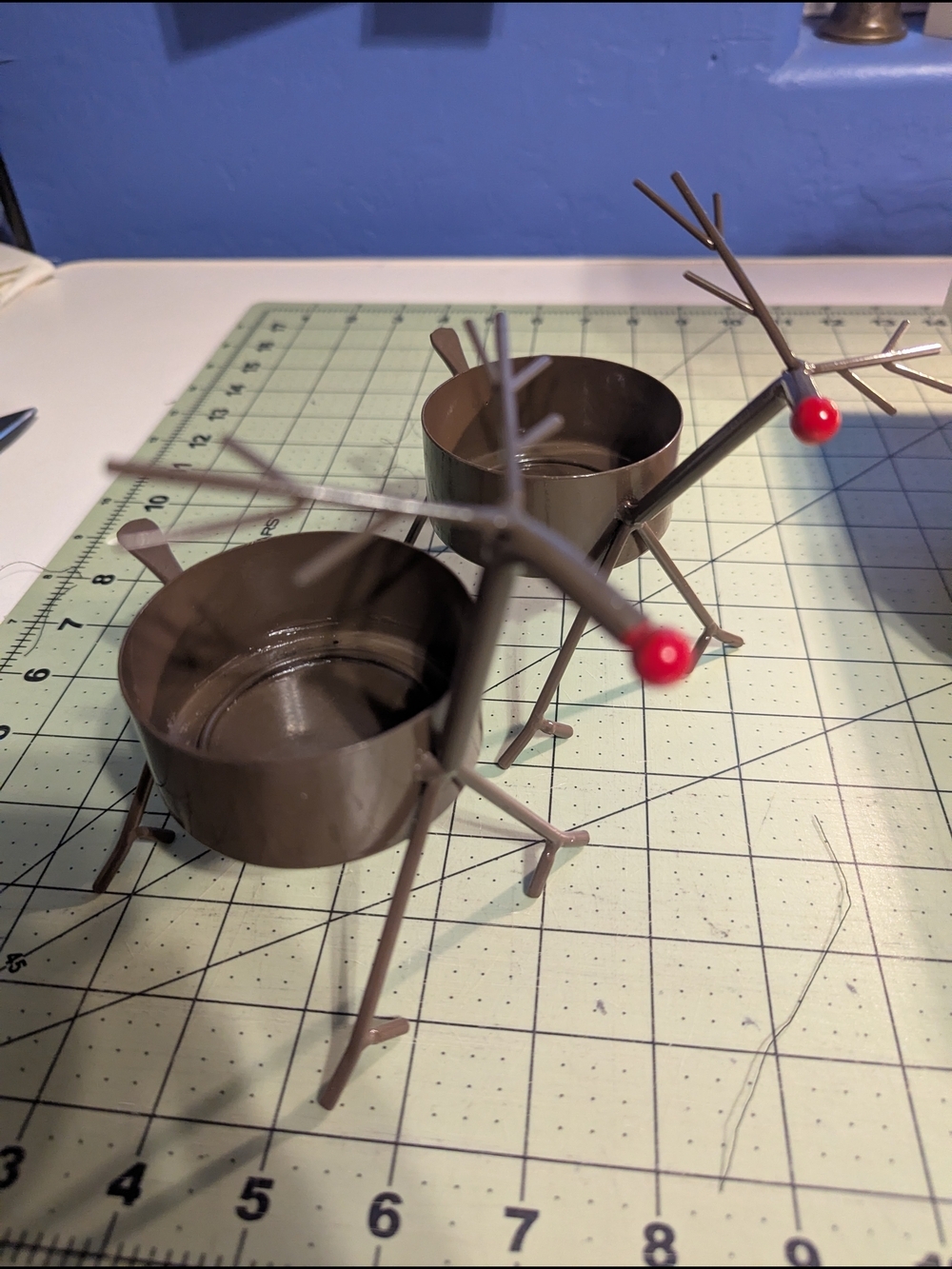 Gold Canyon Metal Reindeer Tea Light Holders - Brown with Red Noses